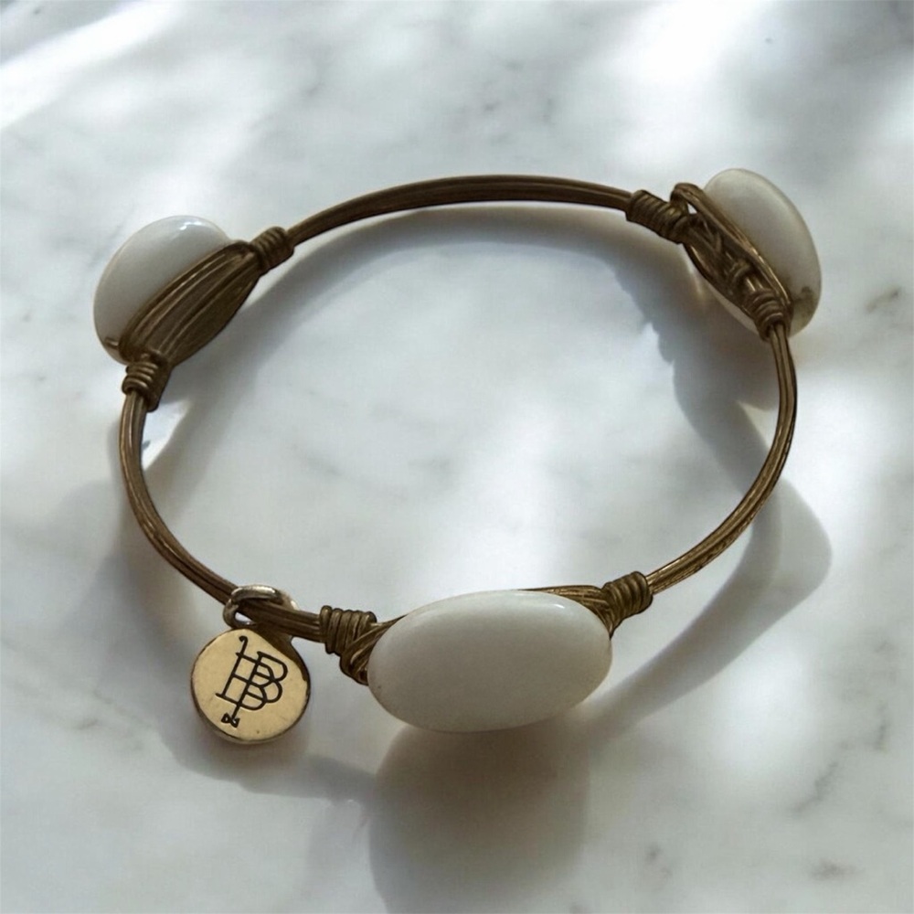 White Stone Wire Bangle Bracelet by Bourbon and Bowties